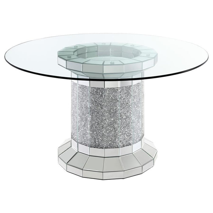 Ellie - Cylinder Pedestal Glass Top Dining Table - Mirror