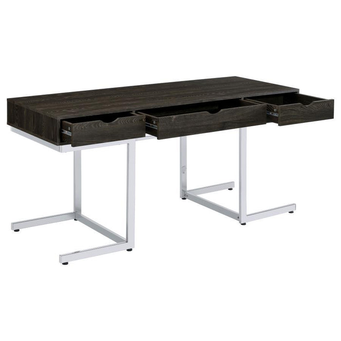 Noorvik - 3 Piece Writing Desk Set - Dark Oak And Chrome