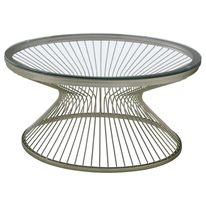 Mandy - Round Glass Top Coffee Table - Pearl Silver