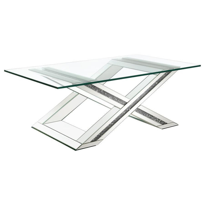 Bonnie - X-Base Rectangle Glass Top Coffee Table - Mirror