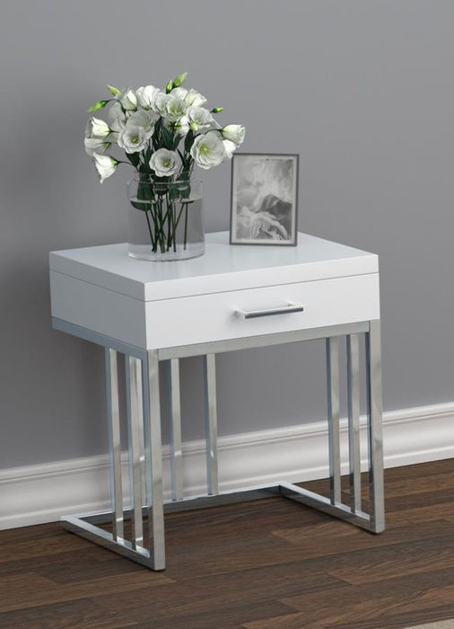 Dalya - 1-Drawer Rectangular End Table - Glossy White and Chrome