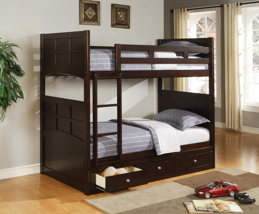 Jasper - Twin over Twin Bunk Bed With Ladder - Brown