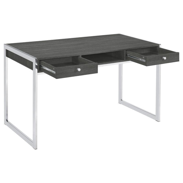 Wallice - 2-Drawer Writing Desk - Weathered Gray And Chrome