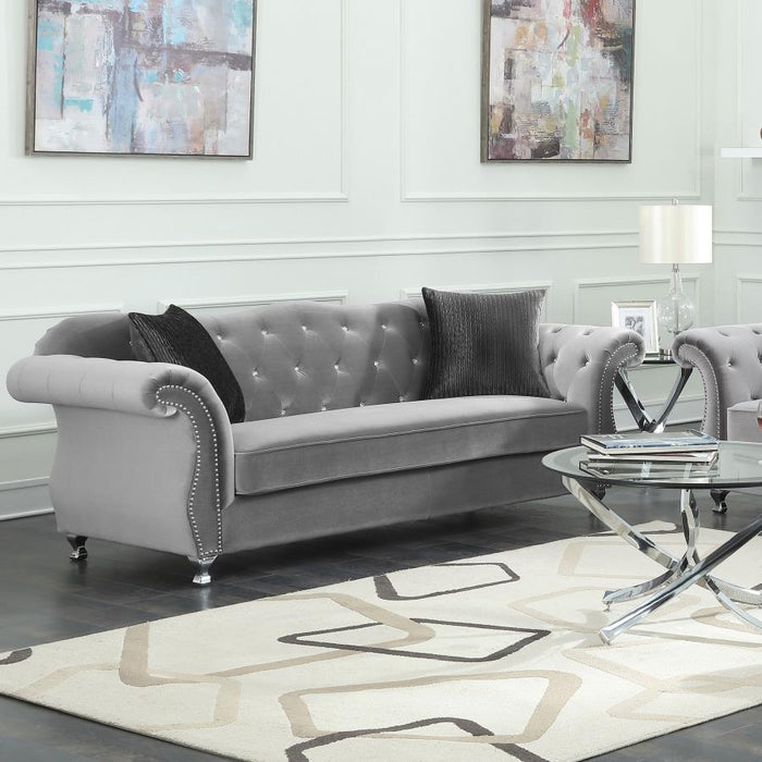 Frostine - Button Tufted Sofa - Silver