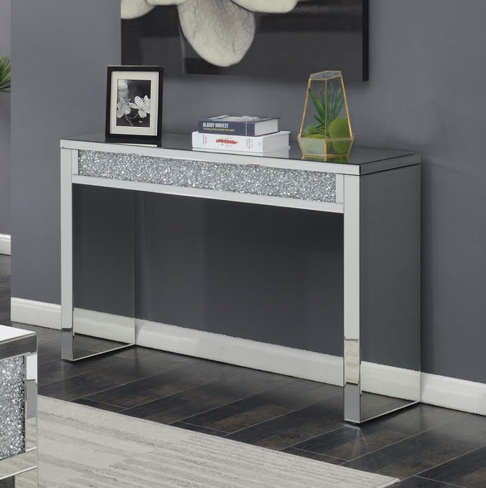 Gillian - Rectangular Sofa Table - Silver And Clear Mirror