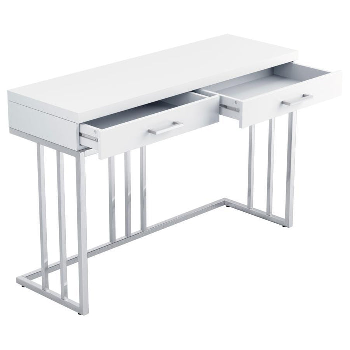 Dalya - 2-Drawer Rectangular Sofa Table - Glossy White and Chrome