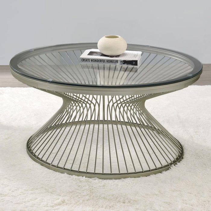 Mandy - Round Glass Top Coffee Table - Pearl Silver