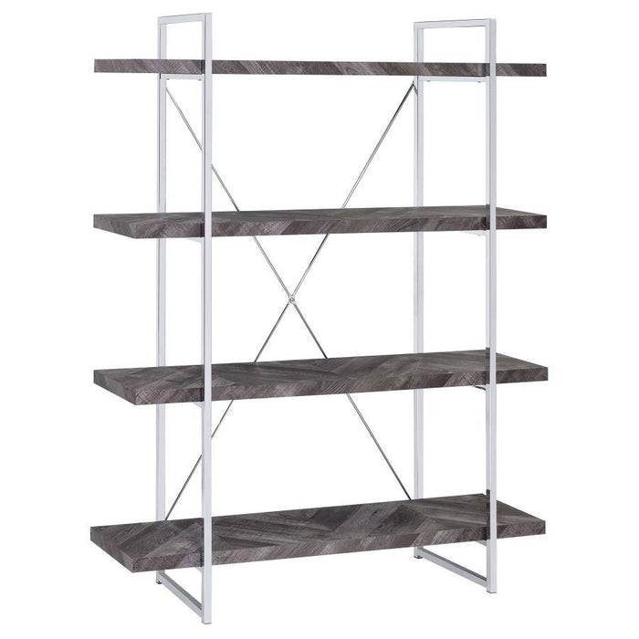 Grimma - 4-Shelf Bookcase - Rustic Gray Herringbone