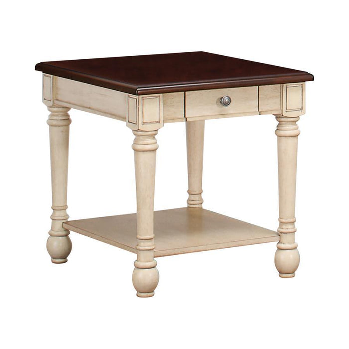 Layla - Rectangular End Table - Dark Cherry and Antique White