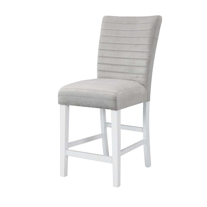 Elizaveta - Counter Height Chair (Set of 2) - Gray Velvet, Faux Crystal Diamonds &White High Gloss Finish