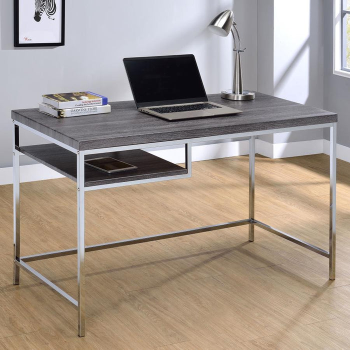 Kravitz - Rectangular Writing Desk - Weathered Gray And Chrome