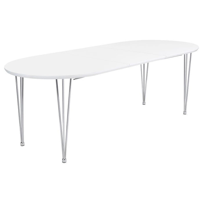 Heather - Oval Dining Table With Hairpin Legs - Matte White and Chrome