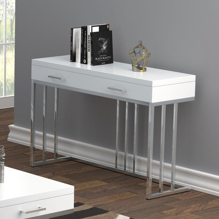 Dalya - 2-Drawer Rectangular Sofa Table - Glossy White and Chrome