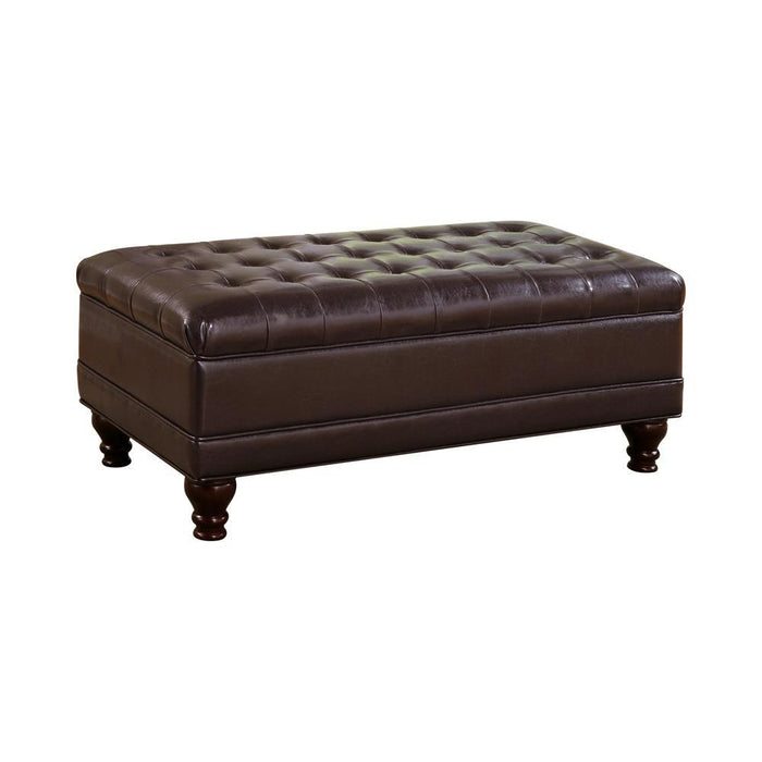 Bradley - Tufted Storage Ottoman With Turned Legs - Brown