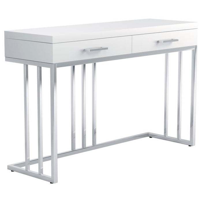 Dalya - 2-Drawer Rectangular Sofa Table - Glossy White and Chrome