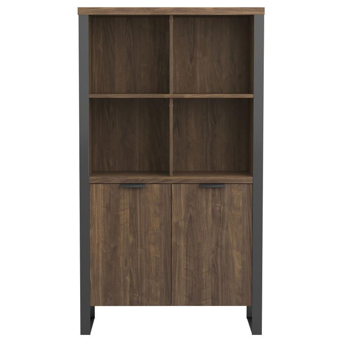 Pattinson - 2-Door Rectangular Bookcase - Aged Walnut And Gunmetal