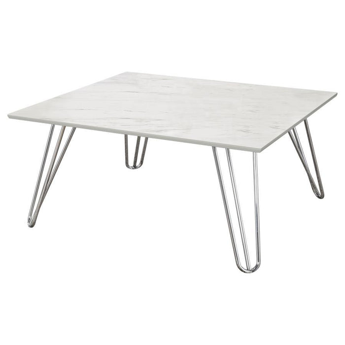 Harley - Hairpin Leg Square Coffee Table - White and Chrome