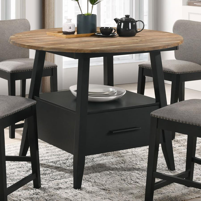 Gibson - 1-Drawer Round Counter Height Table - Yukon Oak And Black