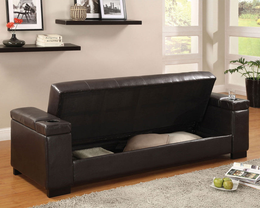 Logan - Leatherette Futon Sofa With Storage - Espresso