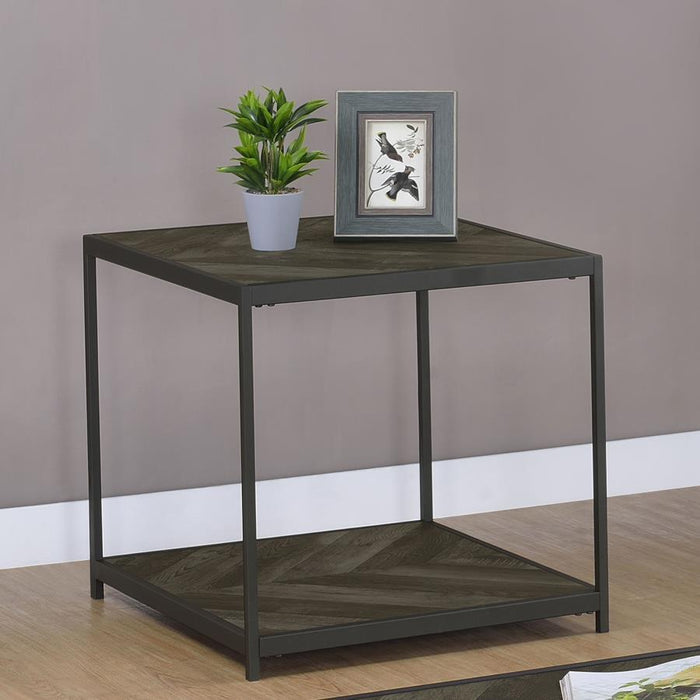 Beckley - Chevron End Table - Rustic Gray Herringbone