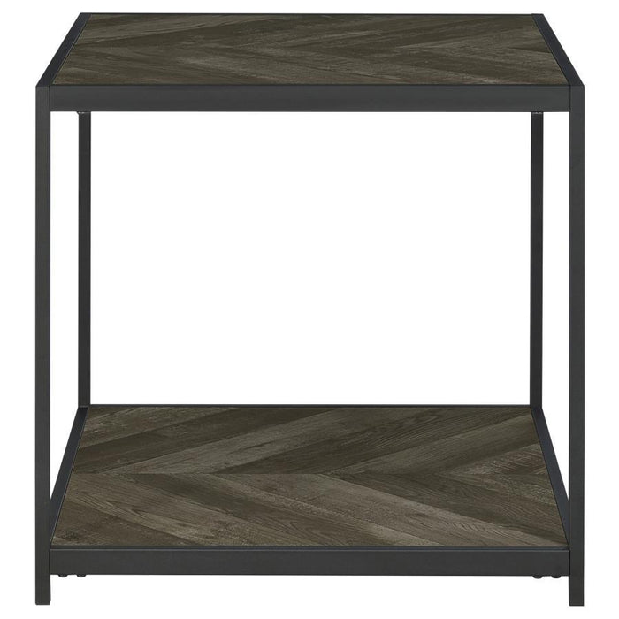 Beckley - Chevron End Table - Rustic Gray Herringbone