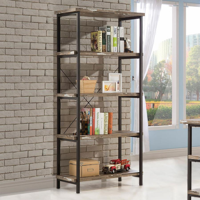 Kemper - 4-Shelf Bookcase - Salvaged Cabin and Black