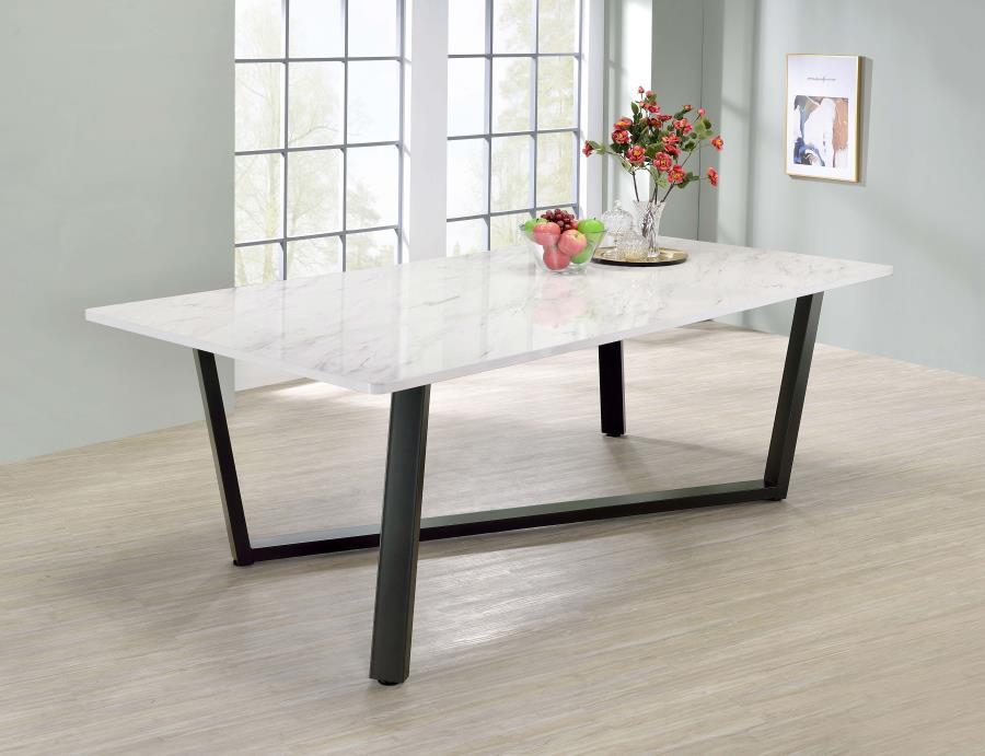 Mayer - Rectangular Dining Table Faux Marble - White And Gunmetal