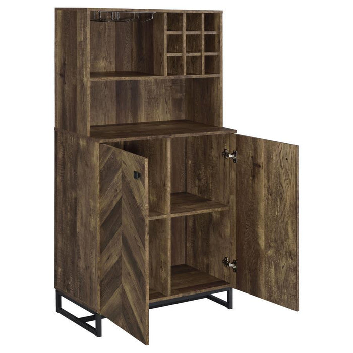 Mendoza - 2-Door Wine Cabinet - Rustic Oak Herringbone And Gunmetal