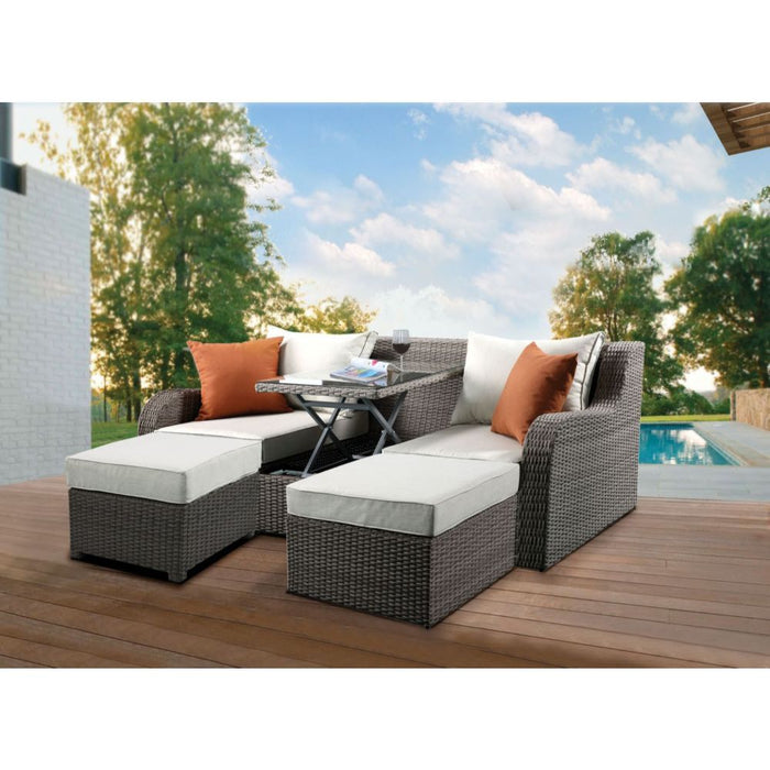 Salena - Patio Sofa & Ottoman - Beige Fabric & Gray Wicker - 30"