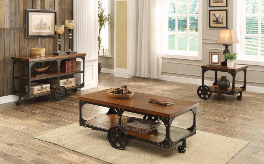 Shepherd - End Table With Casters - Rustic Brown