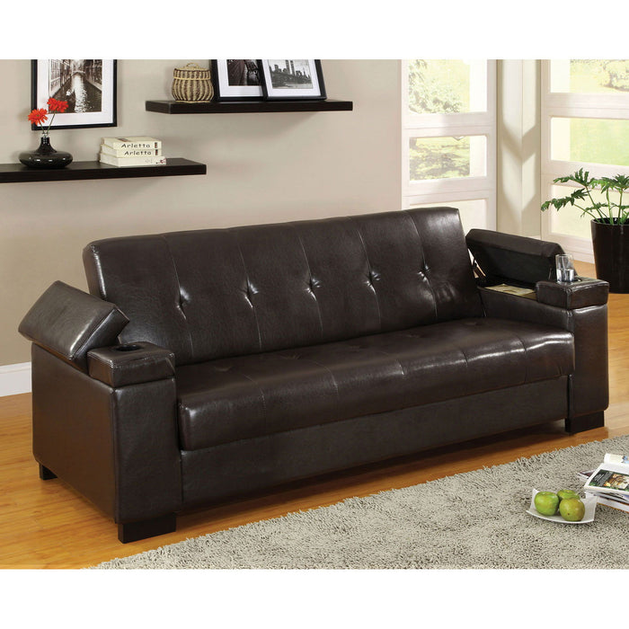 Logan - Leatherette Futon Sofa With Storage - Espresso