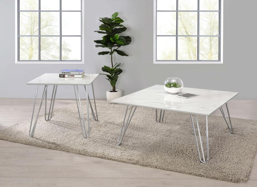 Harley - Hairpin Leg Square Coffee Table - White and Chrome