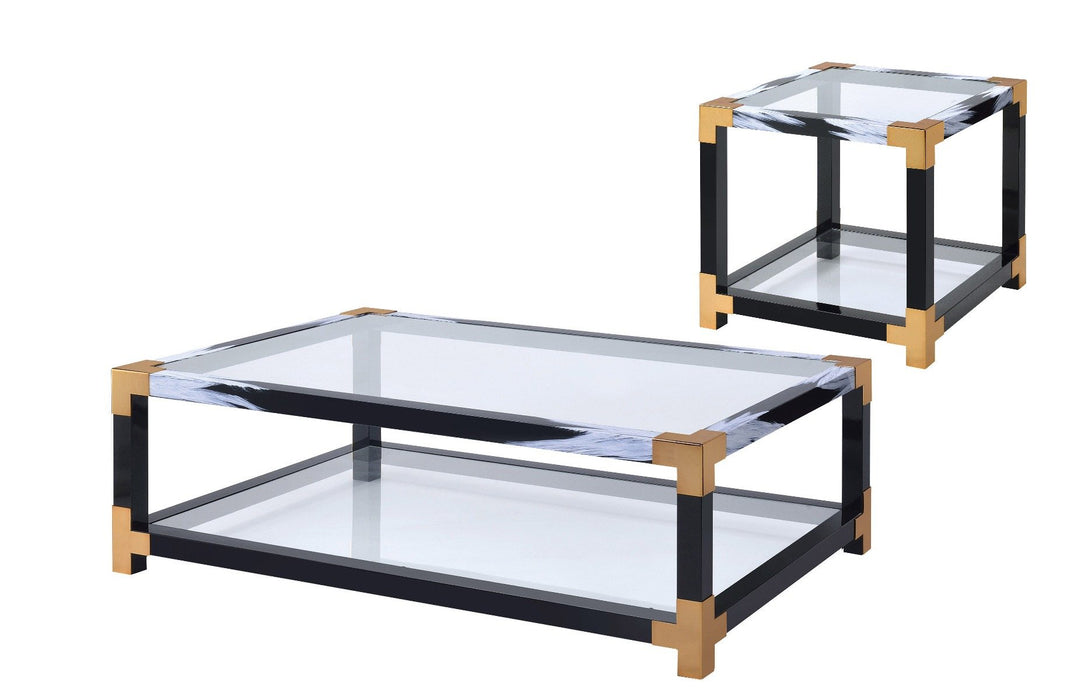 Lafty - Coffee Table - White Brushed & Clear Glass