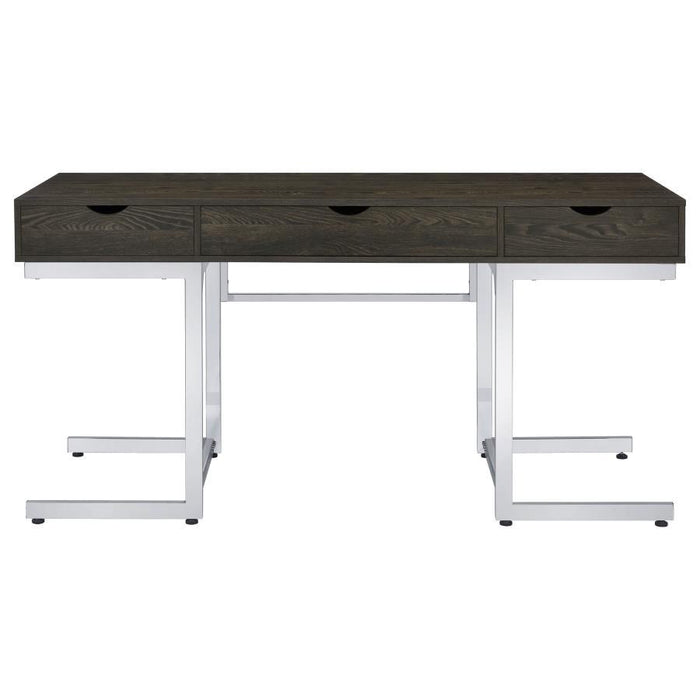 Noorvik - 3-Drawer Writing Desk - Dark Oak And Chrome