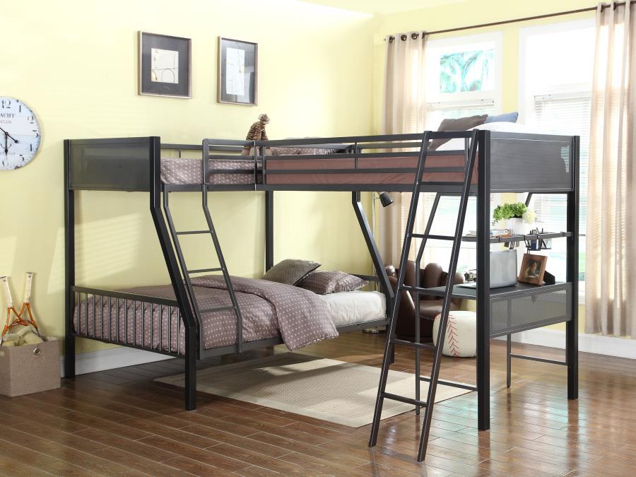 Meyers - 2 Piece Metal Twin Over Full Bunk Bed Set - Black And Gunmetal