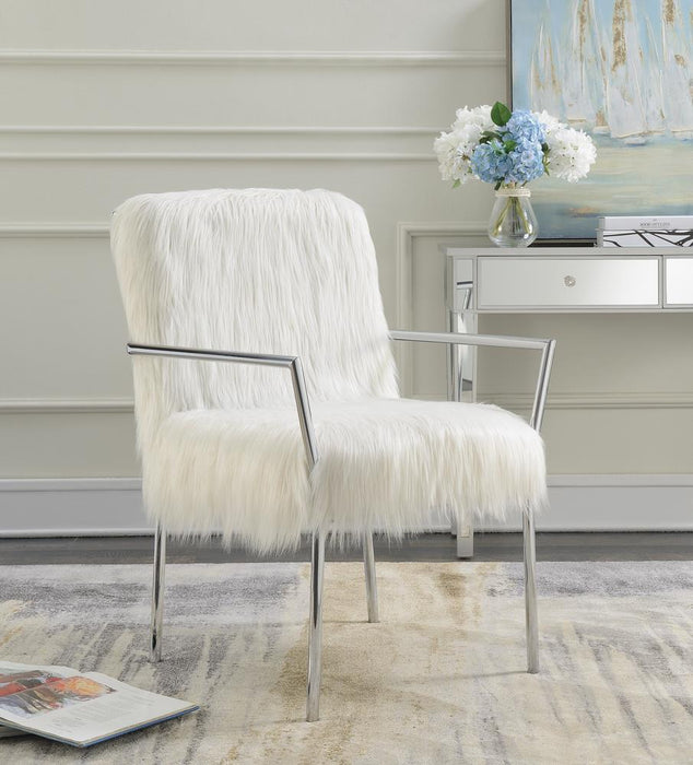 Cassandra - Faux Sheepskin Upholstered Accent Chair With Metal Arm - White