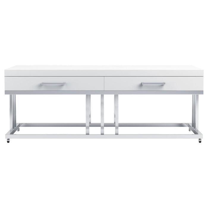 Dalya - 2-Drawer Rectangular Coffee Table - Glossy White and Chrome