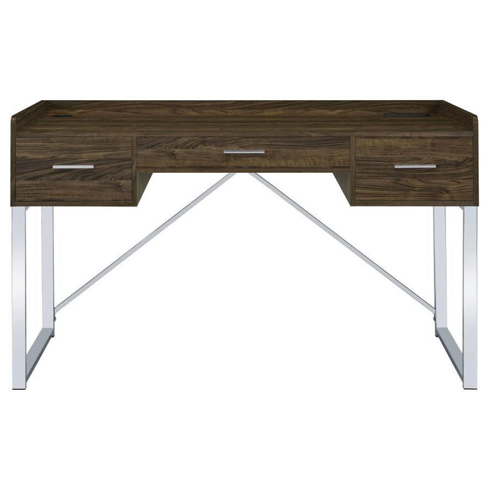 Angelica - 3-Drawer Writing Desk - Walnut And Chrome