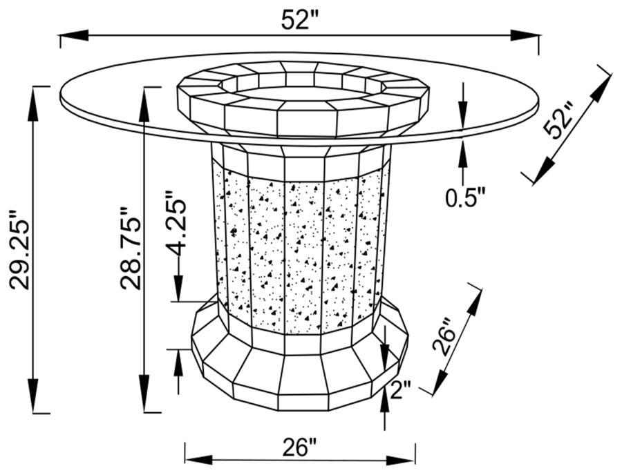 Ellie - Cylinder Pedestal Glass Top Dining Table - Mirror