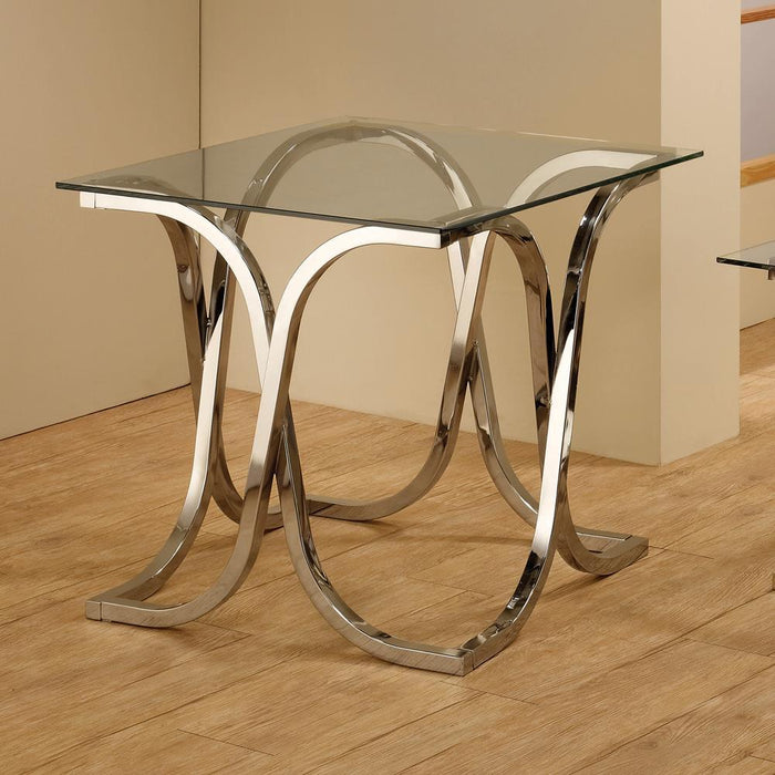 Tess - Curved X-Shaped End Table - Pearl Silver