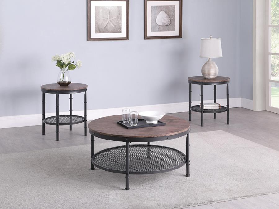 Emmanuel - 3-piece Round Occasional Table Set - Brown