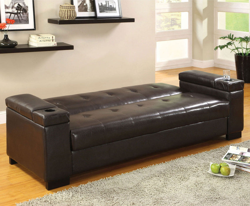 Logan - Leatherette Futon Sofa With Storage - Espresso