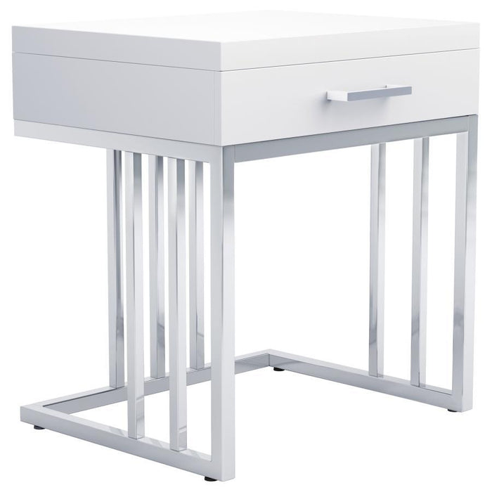 Dalya - 1-Drawer Rectangular End Table - Glossy White and Chrome