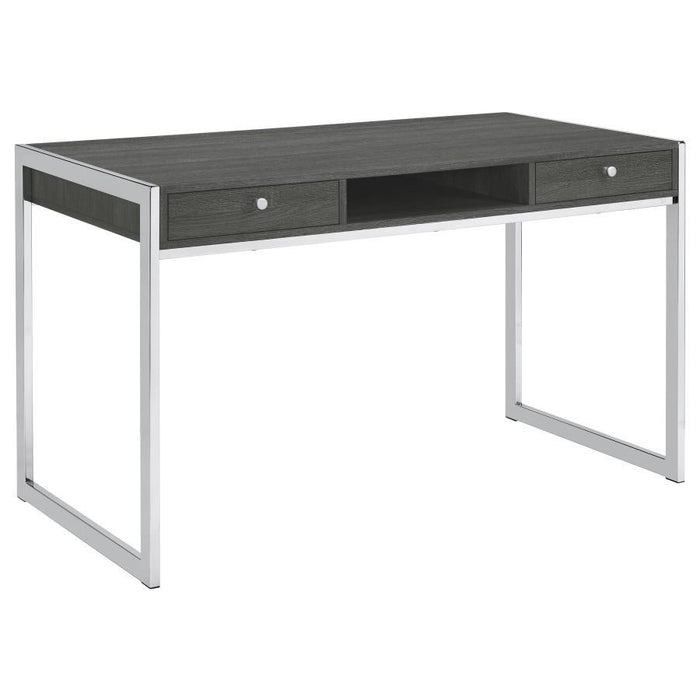 Wallice - 2-Drawer Writing Desk - Weathered Gray And Chrome