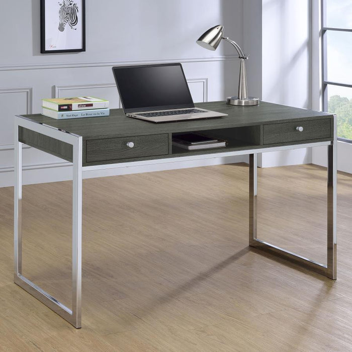 Wallice - 2-Drawer Writing Desk - Weathered Gray And Chrome