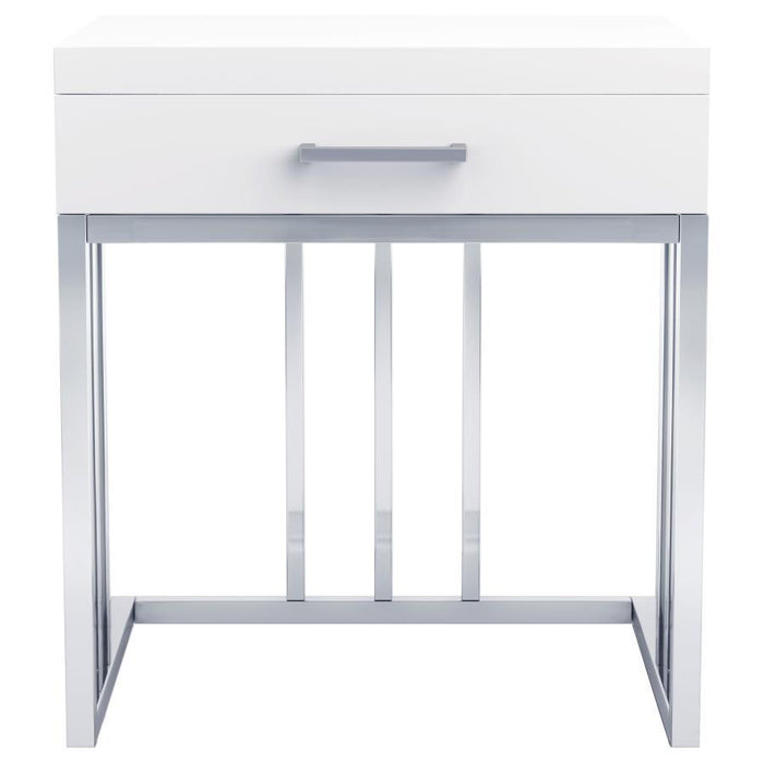 Dalya - 1-Drawer Rectangular End Table - Glossy White and Chrome