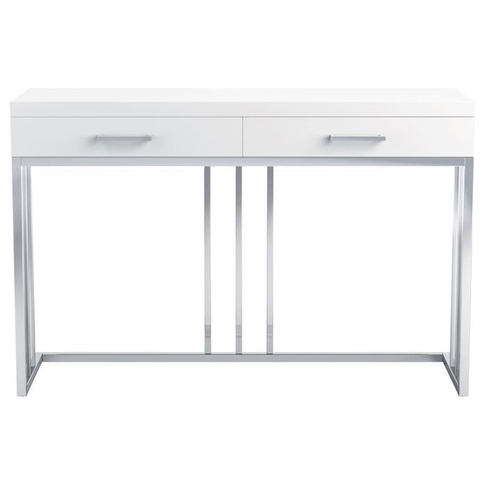 Dalya - 2-Drawer Rectangular Sofa Table - Glossy White and Chrome